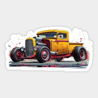 Yellow Hot Rod Truck Custom Classic Truck Retro Style Hot Rod Sticker